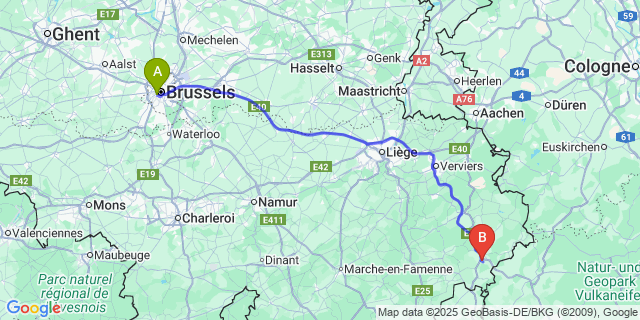 Map: Brussels Midi Train Station to Galhausen