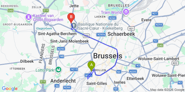 Map: Brussels Midi Train Station to Ganshoren