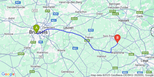 Map: Brussels Midi Train Station to Gelinden