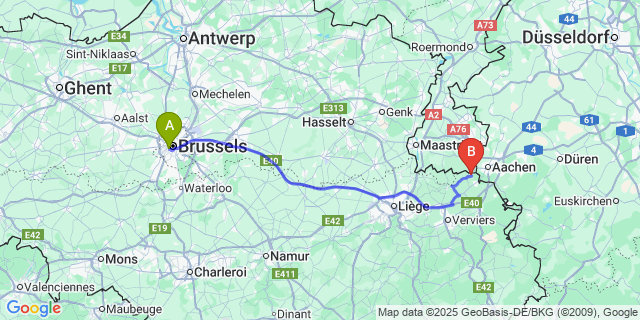 Map: Brussels Midi Train Station to Gemmenich