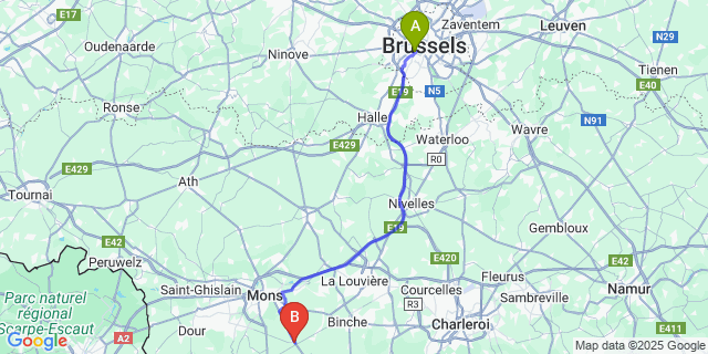 Map: Brussels Midi Train Station to Givry