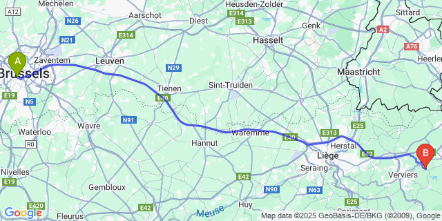 Map: Brussels Midi Train Station to Goé