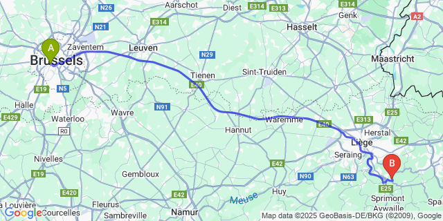 Map: Brussels Midi Train Station to Gomzé-Andoumont