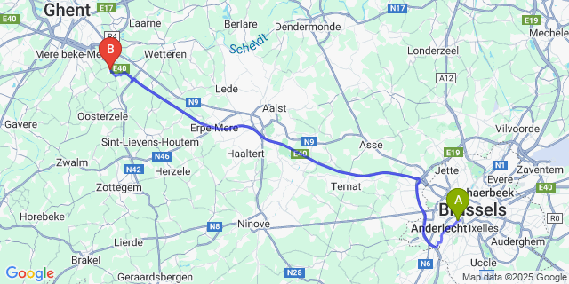 Map: Brussels Midi Train Station to Gontrode