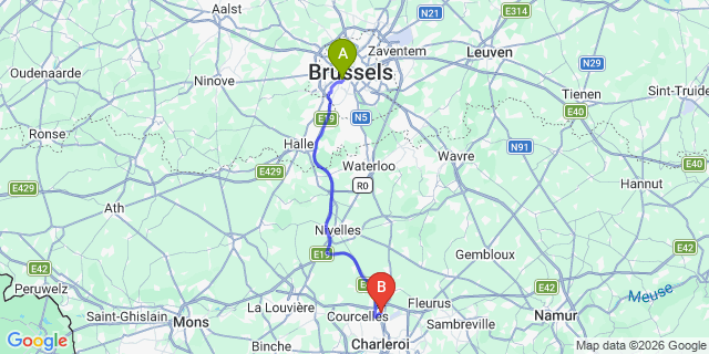 Map: Brussels Midi Train Station to Gosselies