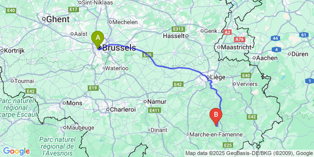 Map: Brussels Midi Train Station to Grandménil