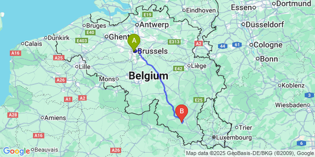 Map: Brussels Midi Train Station to Grapfontaine