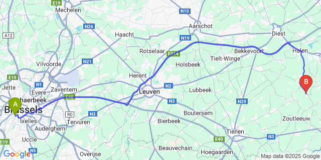 Map: Brussels Midi Train Station to Grazen