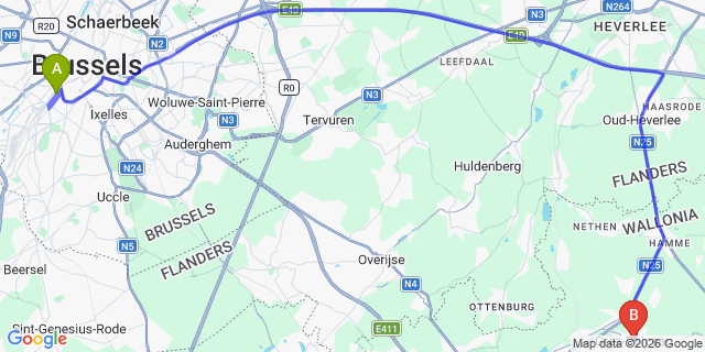 Map: Brussels Midi Train Station to Grez-Doiceau