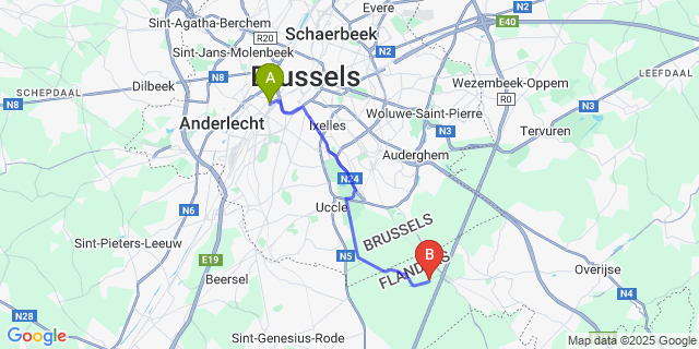 Map: Brussels Midi Train Station to Groenendaal