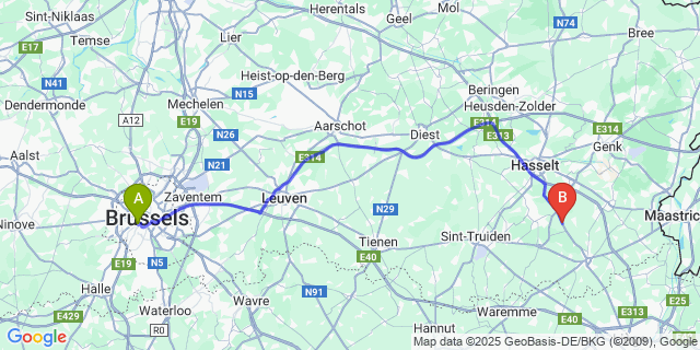 Map: Brussels Midi Train Station to Guigoven