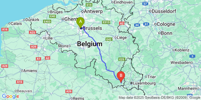 Map: Brussels Midi Train Station to Habergy