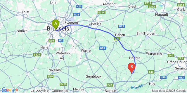 Map: Brussels Midi Train Station to Hanneche