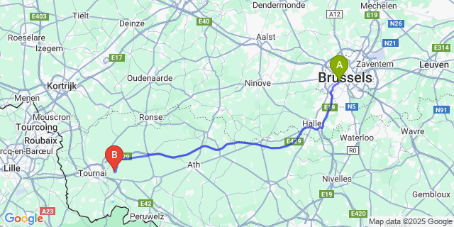 Map: Brussels Midi Train Station to Havinnes