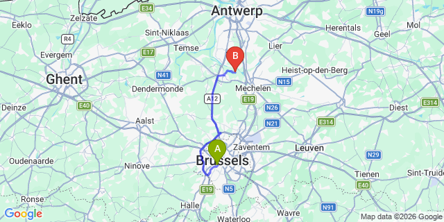 Map: Brussels Midi Train Station to Heindonk