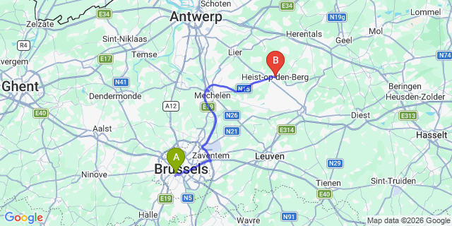 Map: Brussels Midi Train Station to Heist-op-den-Berg