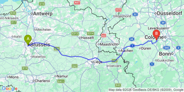 Map: Brussels Midi Train Station to Hengelo