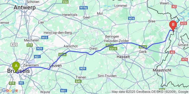 Map: Brussels Midi Train Station to Heppeneert