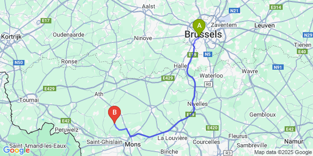 Map: Brussels Midi Train Station to Herchies