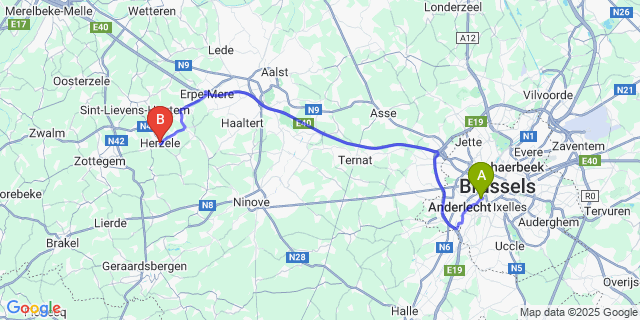 Map: Brussels Midi Train Station to Herzele