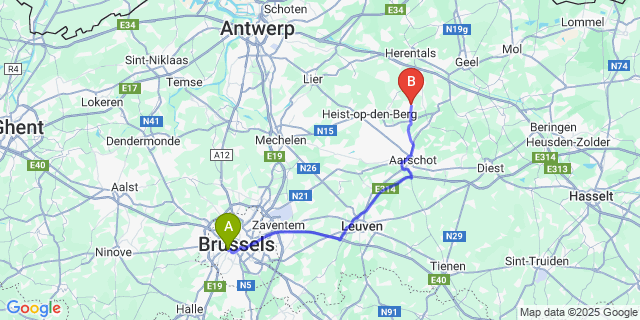 Map: Brussels Midi Train Station to Heultje