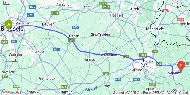 Map: Brussels Midi Train Station to Hevremont