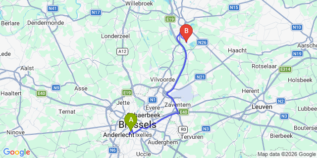 Map: Brussels Midi Train Station to Hofstade