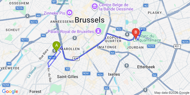 Map: Brussels Midi Train Station to Holiday Inn Brussels - Schuman, an IHG Hotel