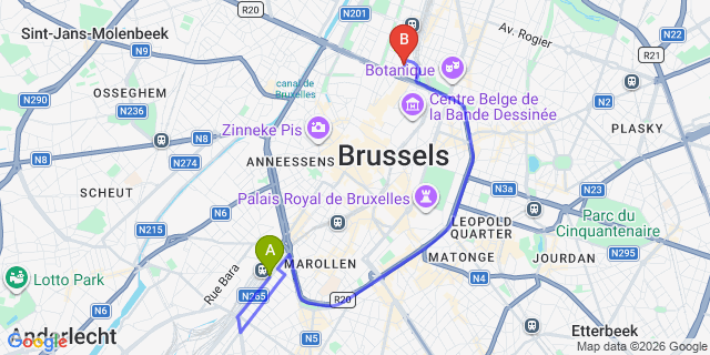 Map: Brussels Midi Train Station to Hotel City Center | Hotel Centre Bruxelles Pas cher, Brussels