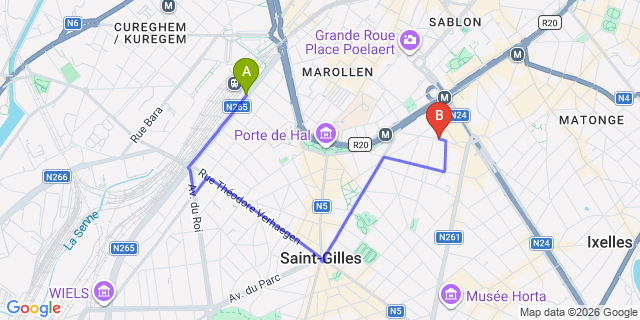 Map: Brussels Midi Train Station to Hotel NH Brussels Stephanie