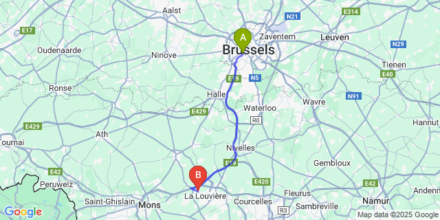 Map: Brussels Midi Train Station to Houdeng-Goegnies