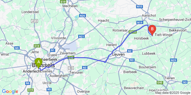 Map: Brussels Midi Train Station to Houwaart