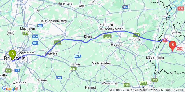 Map: Brussels Midi Train Station to Hulsberg