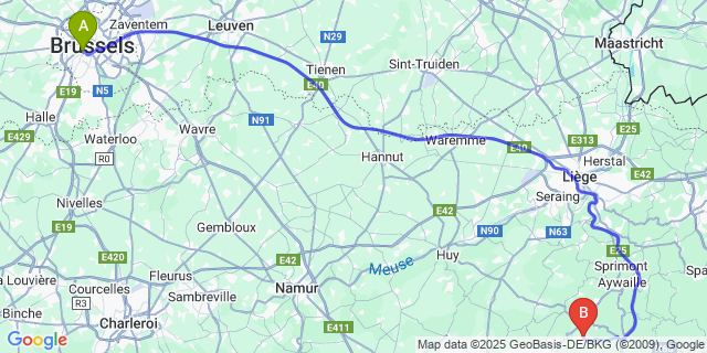 Map: Brussels Midi Train Station to Izier