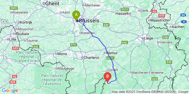 Map: Brussels Midi Train Station to Javingue