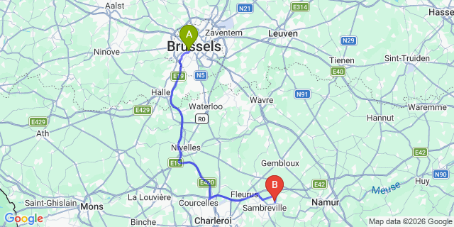 Map: Brussels Midi Train Station to Jemeppe-sur-Sambre