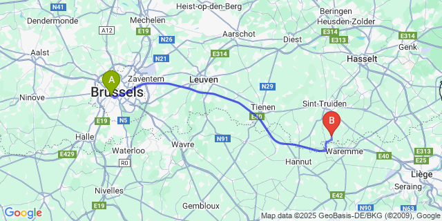 Map: Brussels Midi Train Station to Jeuk