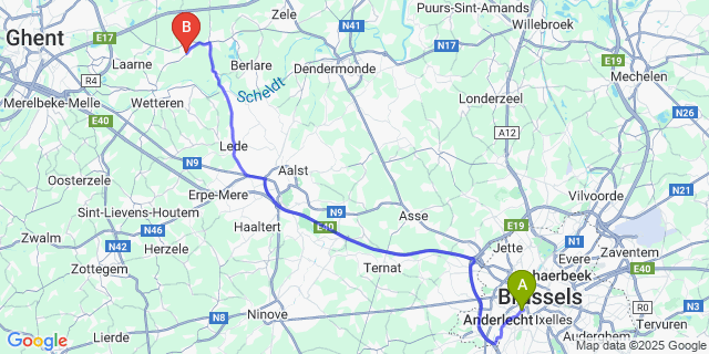 Map: Brussels Midi Train Station to Kalken