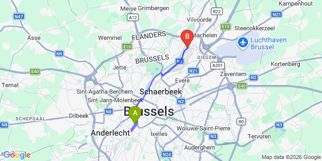 Map: Brussels Midi Train Station to Katwijk