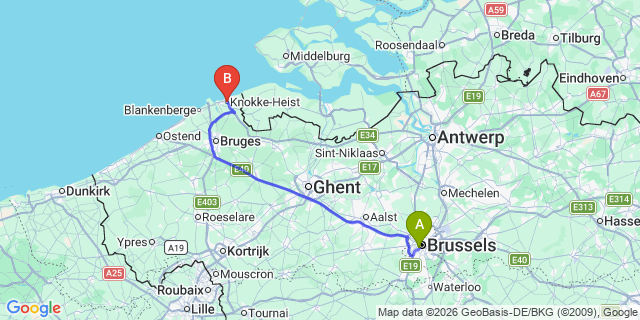 Map: Brussels Midi Train Station to Knokke-Heist