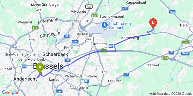 Map: Brussels Midi Train Station to Krimpen aan den IJssel