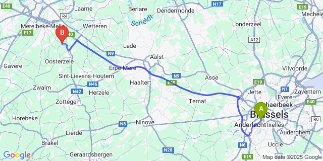 Map: Brussels Midi Train Station to Landskouter