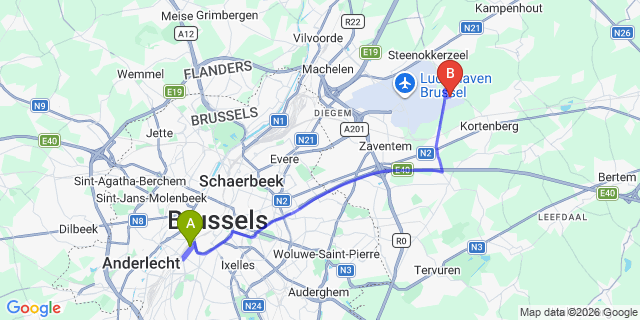 Map: Brussels Midi Train Station to Lansingerland