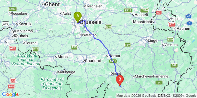 Map: Brussels Midi Train Station to Lavaux-Sainte-Anne