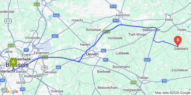 Map: Brussels Midi Train Station to Leerdam