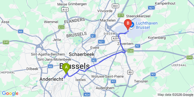 Map: Brussels Midi Train Station to Leiden
