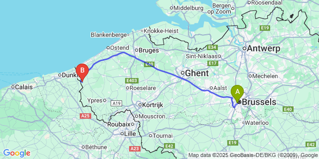 Map: Brussels Midi Train Station to Leisele