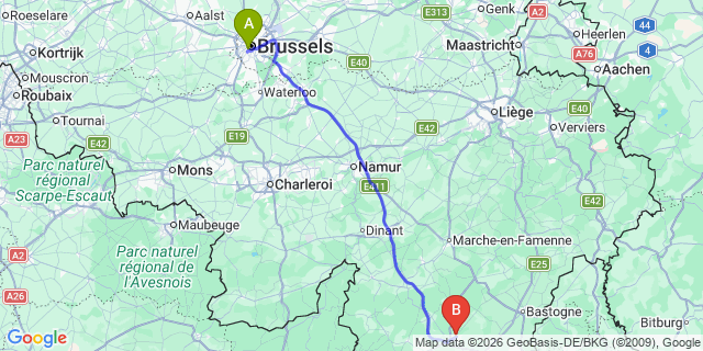 Map: Brussels Midi Train Station to Libramont-Chevigny