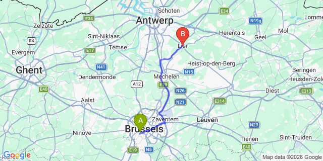 Map: Brussels Midi Train Station to Lier