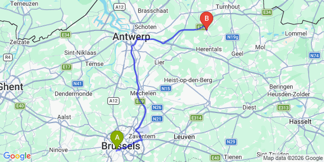 Map: Brussels Midi Train Station to Lille (Belgium)